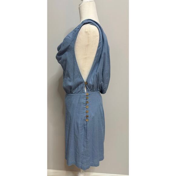 Free People NWT A Little Extra Mini Dress Medium light blue open back $68 linen - Picture 4 of 6